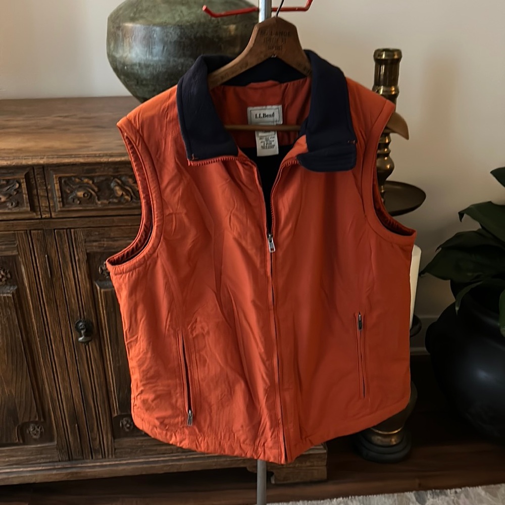 VINTAGE LL Bean Orange Vest Fleece Lined - Picture 1 of 10